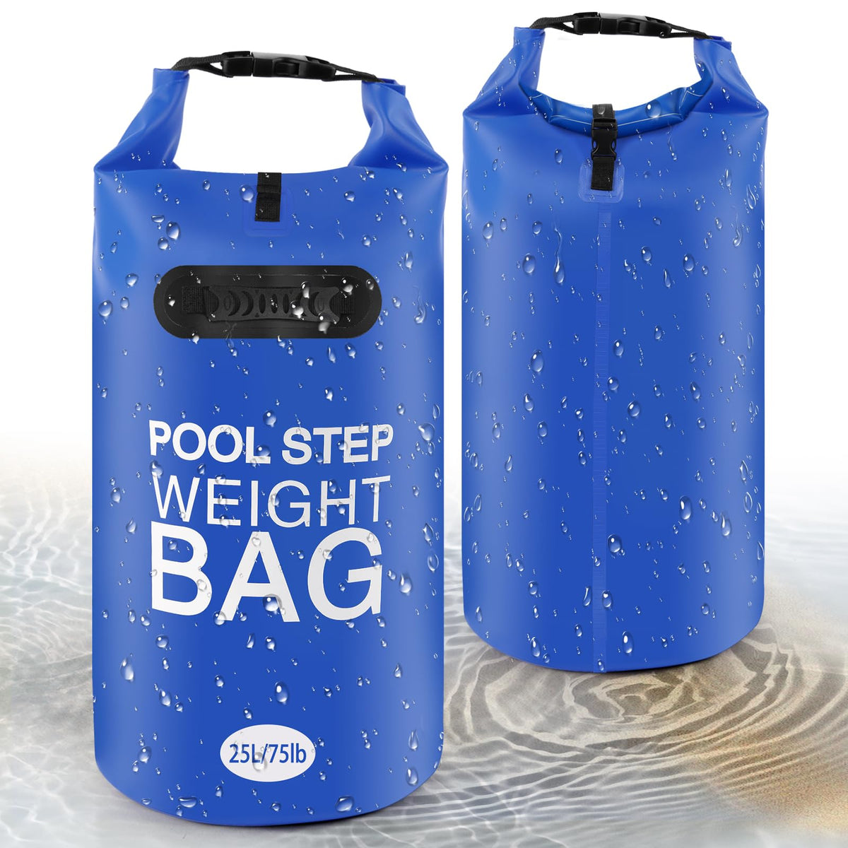 Whumsdog pool step weights blue front view for stable ladders on above-ground pools.