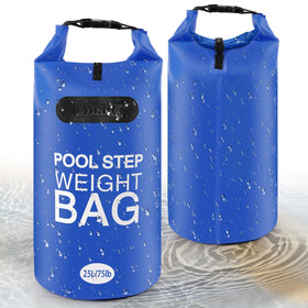 Whumsdog pool step weights blue front view for stable ladders on above-ground pools.