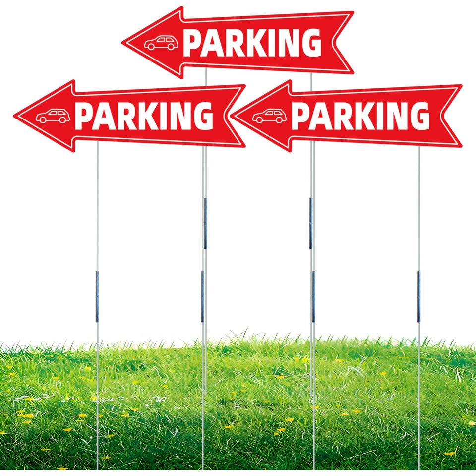 WHWHW 16x5 dual-sided parking sign in red and white for high visibility.
