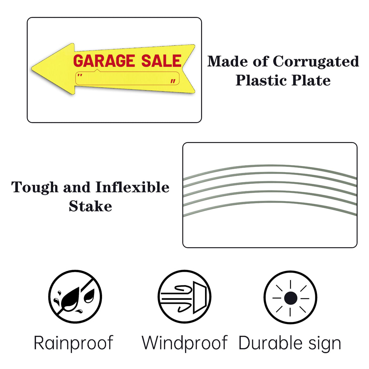 WHWHW weatherproof corrugated plastic sign resists rain for reuse.