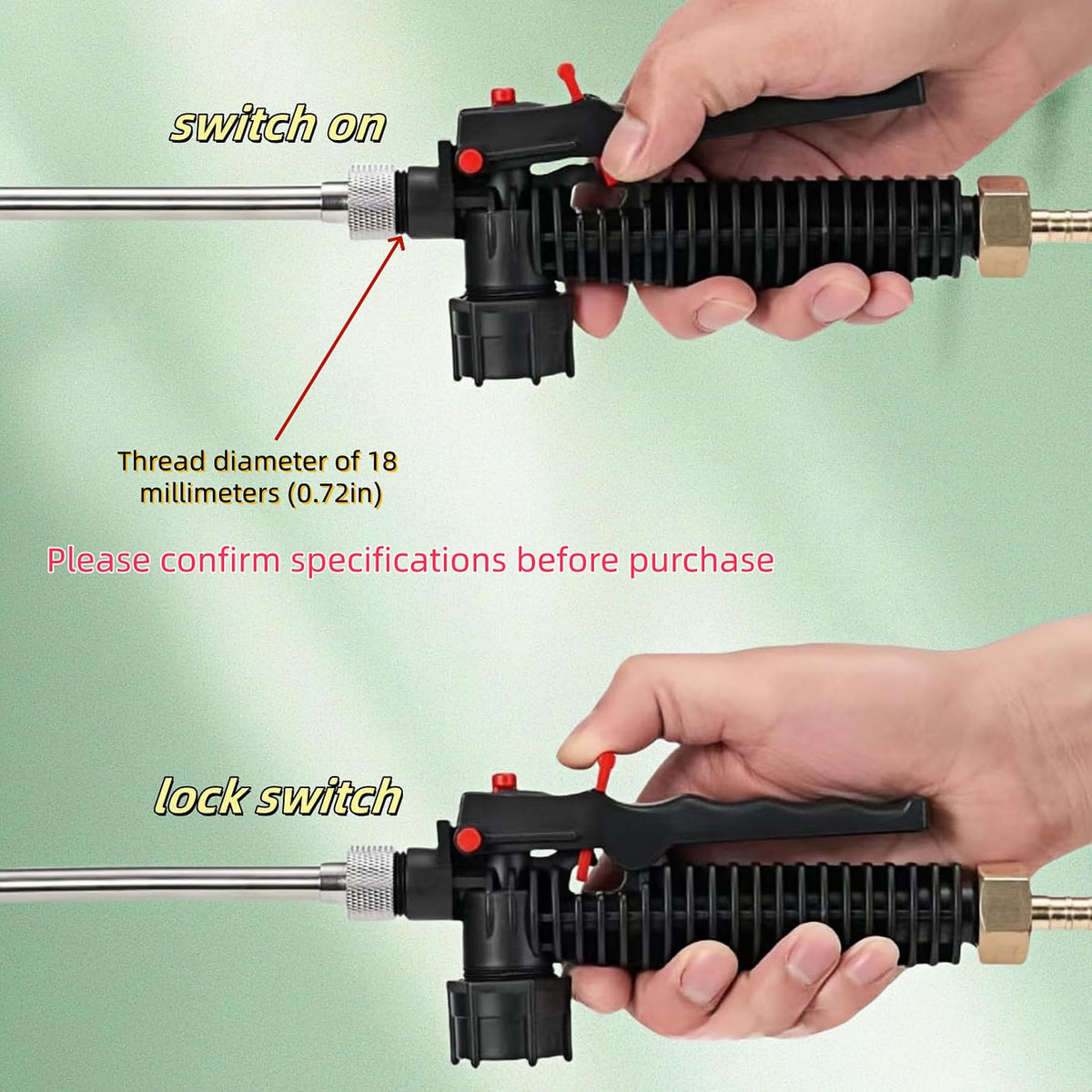 WHZAZGW replacement handle wand highlights 18mm thread compatibility.