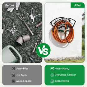WiMas hose hanger with wide arched design prevents tangling during use.