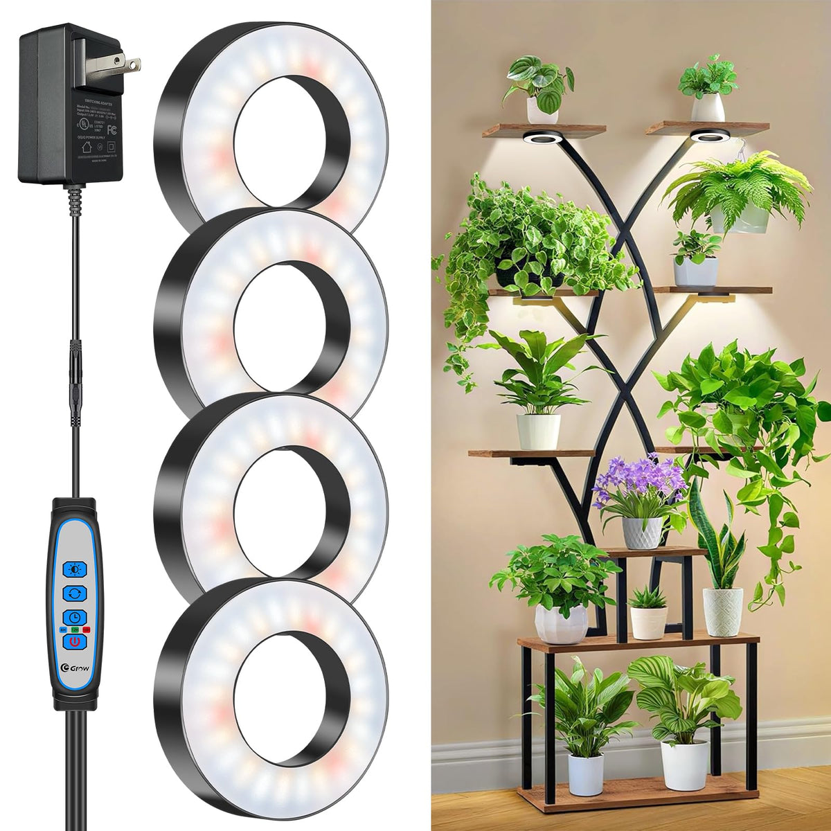 Wiaxulay four-head grow light setup for versatile year-round indoor gardening
