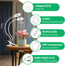 Wiaxulay Halo Clip Grow Light, gooseneck adjustment for precise plant lighting