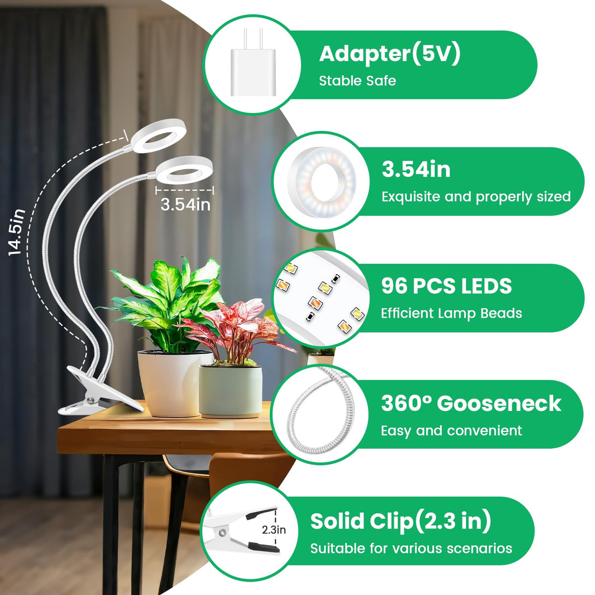 Wiaxulay Two-Head Design provides flexible lighting for multiple plants.