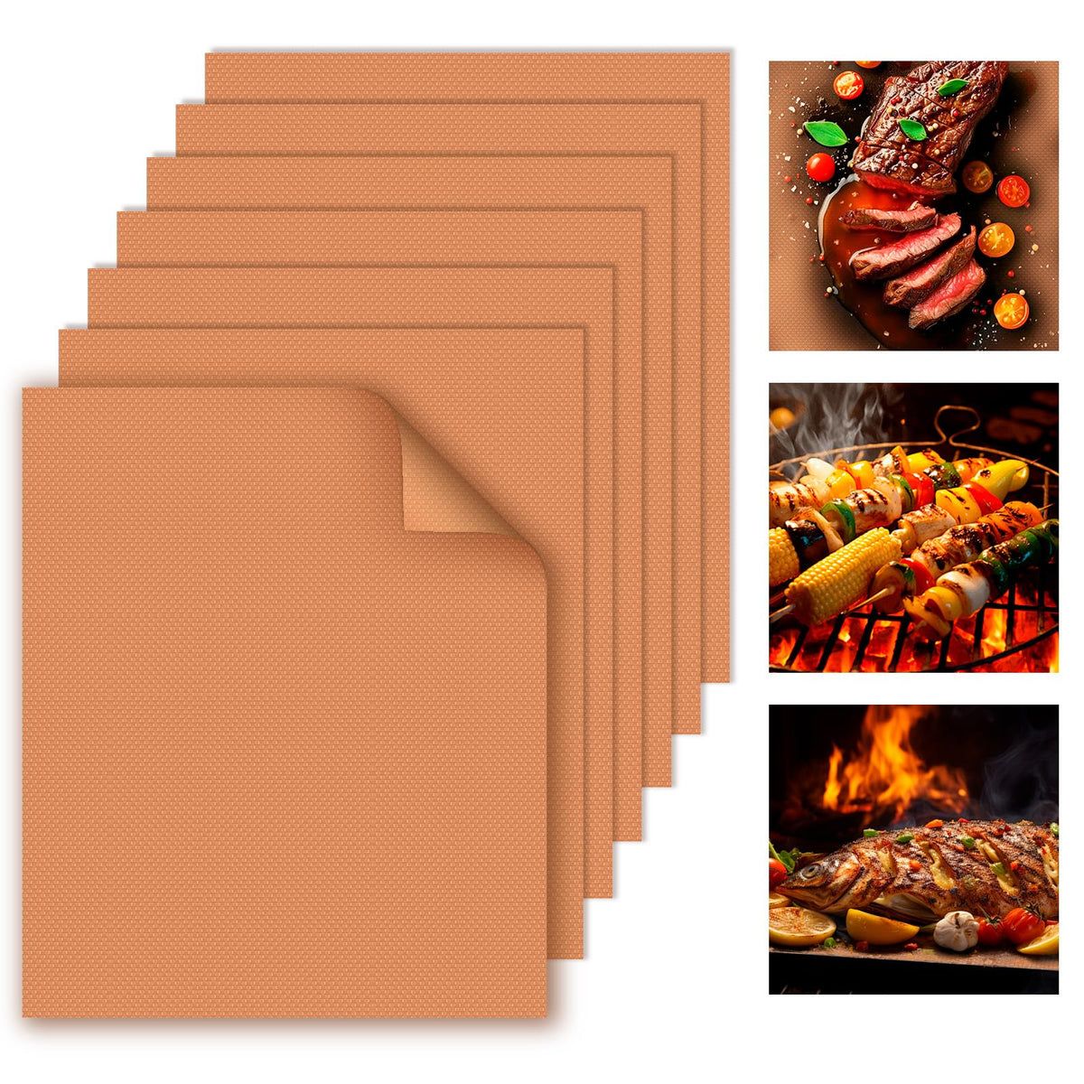 WIBIMEN copper grill mats 7pc on grill for mess-free cooking