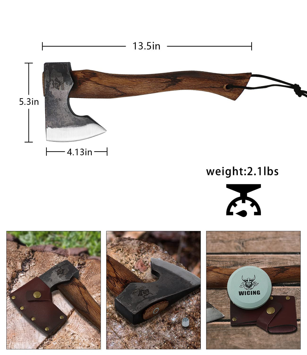 Close-up of WICING 1065 carbon steel blade for durability and sharpness