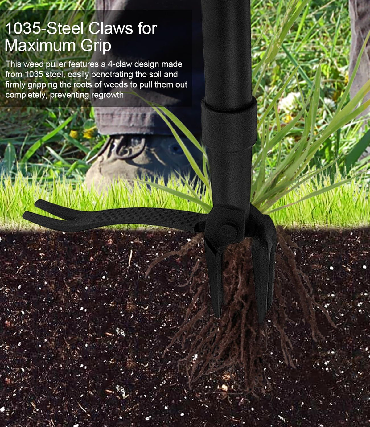 WICING stand-up weed puller with 47.8 inch handle minimizes bending during weeding