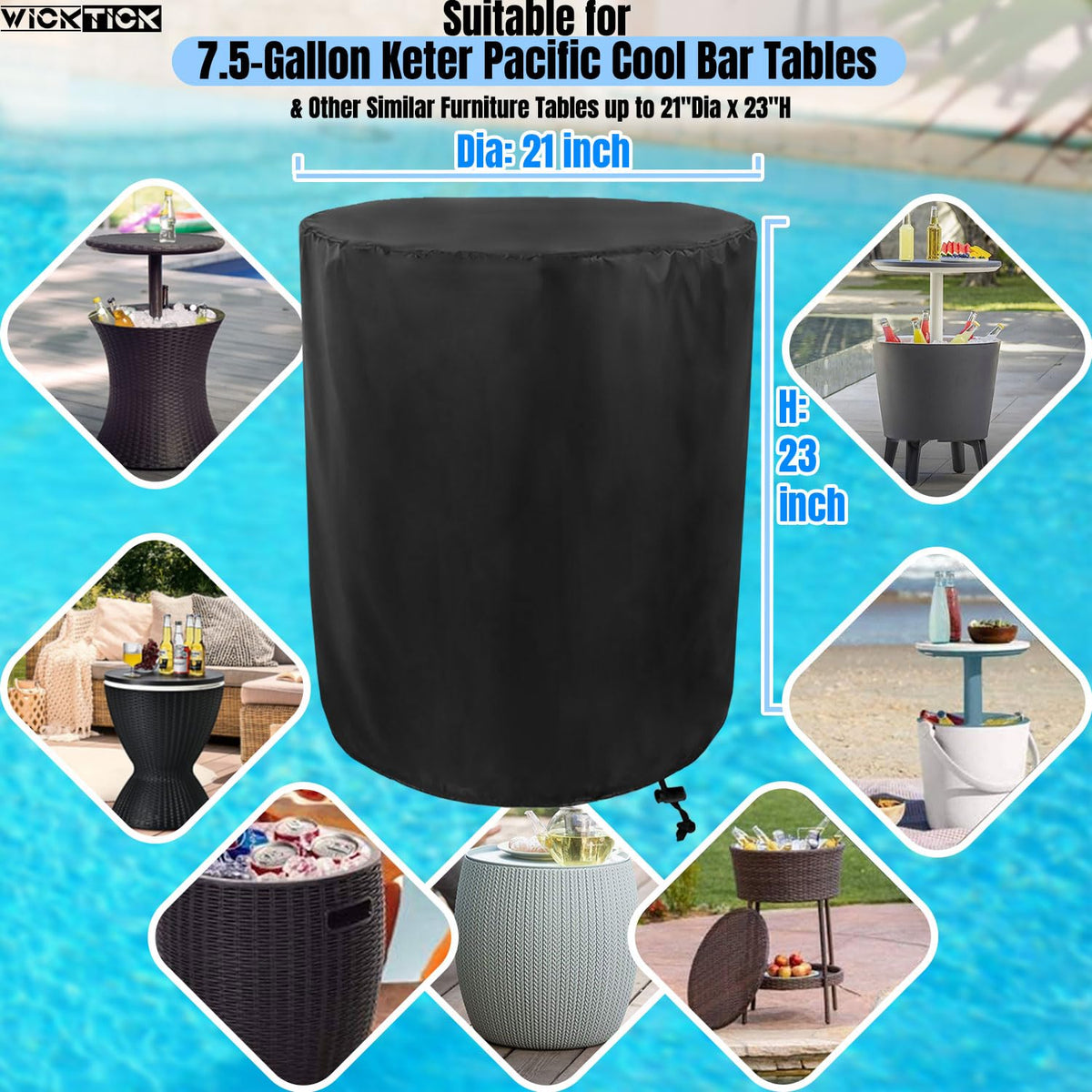 WICKTICK Pacific 7.5-gallon cooler cover snugly fits to keep ice intact.