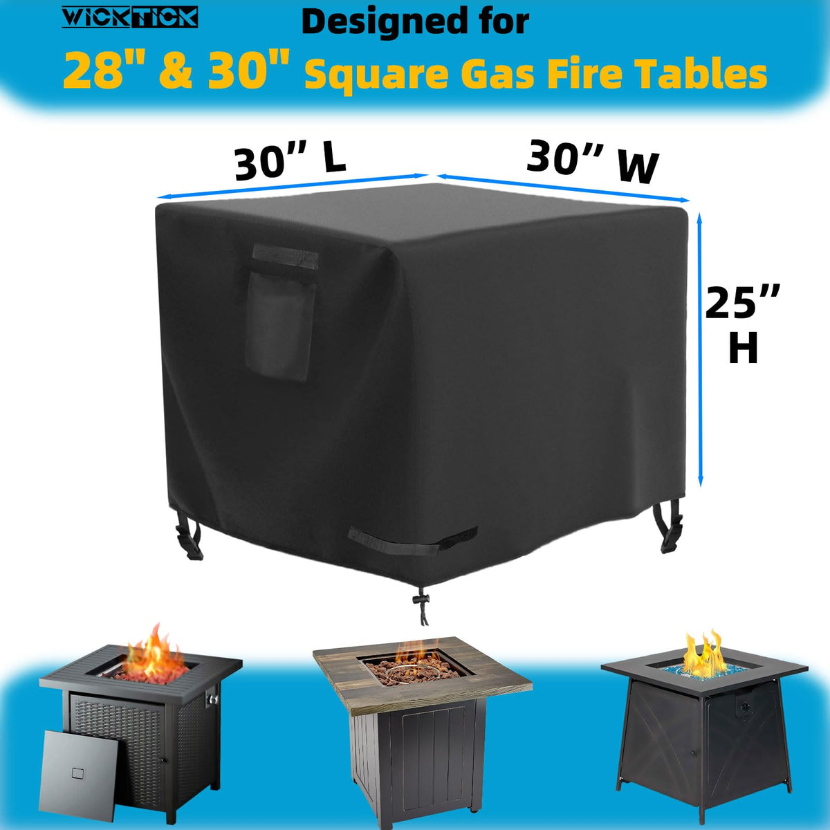 WICKTICK square cover with windproof buckles stays secure during storms