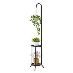 Wieghda 2-tier plant stand with hanging hook displays multiple plants and saves space.