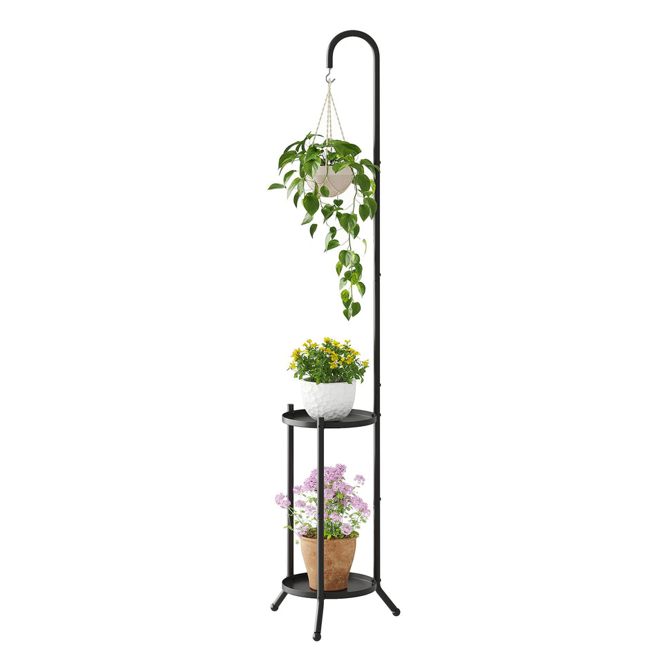 Wieghda 2-tier plant stand with hanging hook displays multiple plants and saves space.