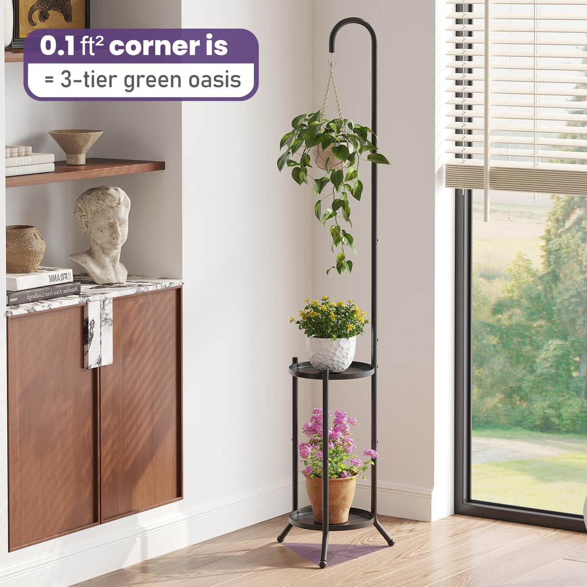 Wieghda rustproof iron stand provides durable plant display.