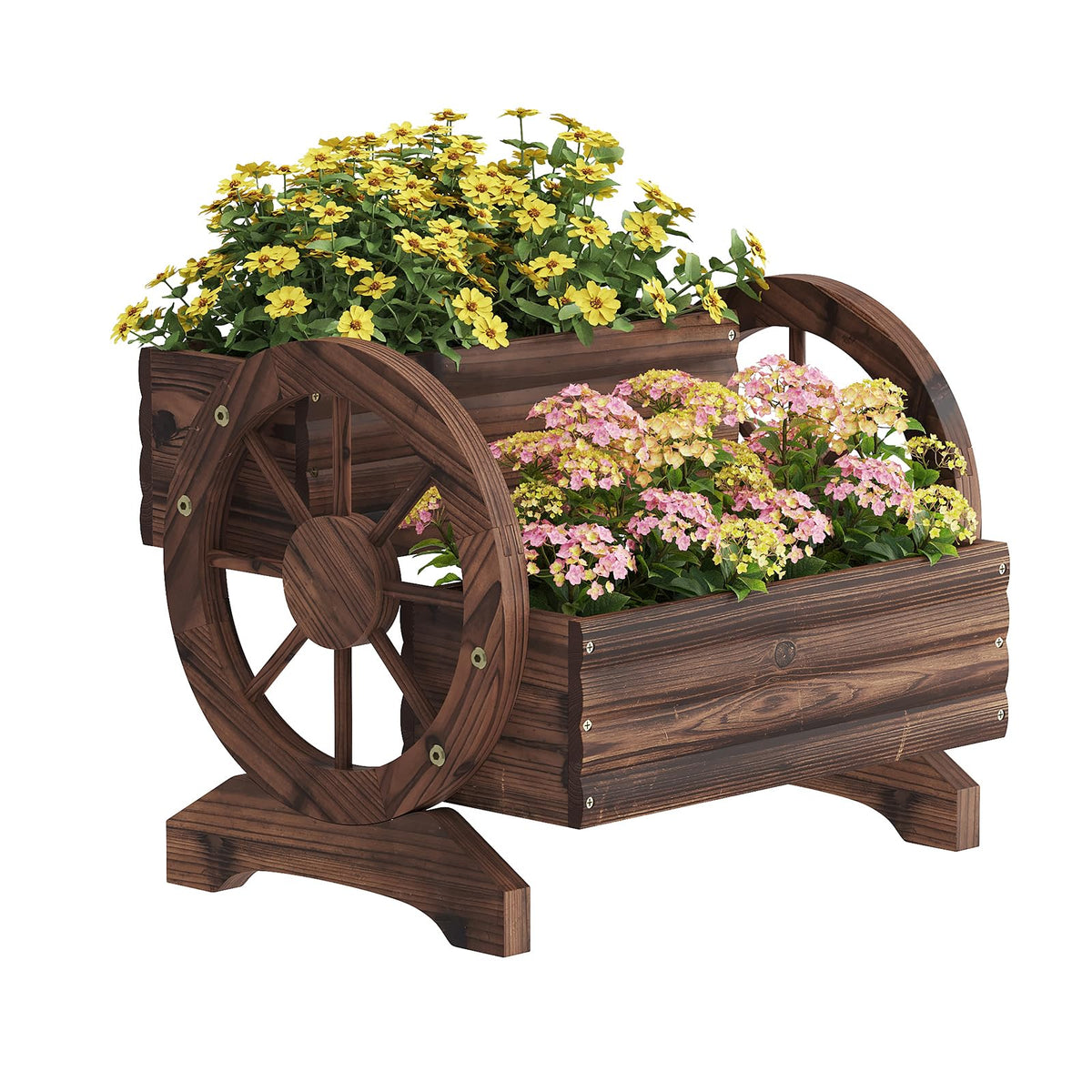 Wieghda wagon planter front view with elevated display for easy gardening