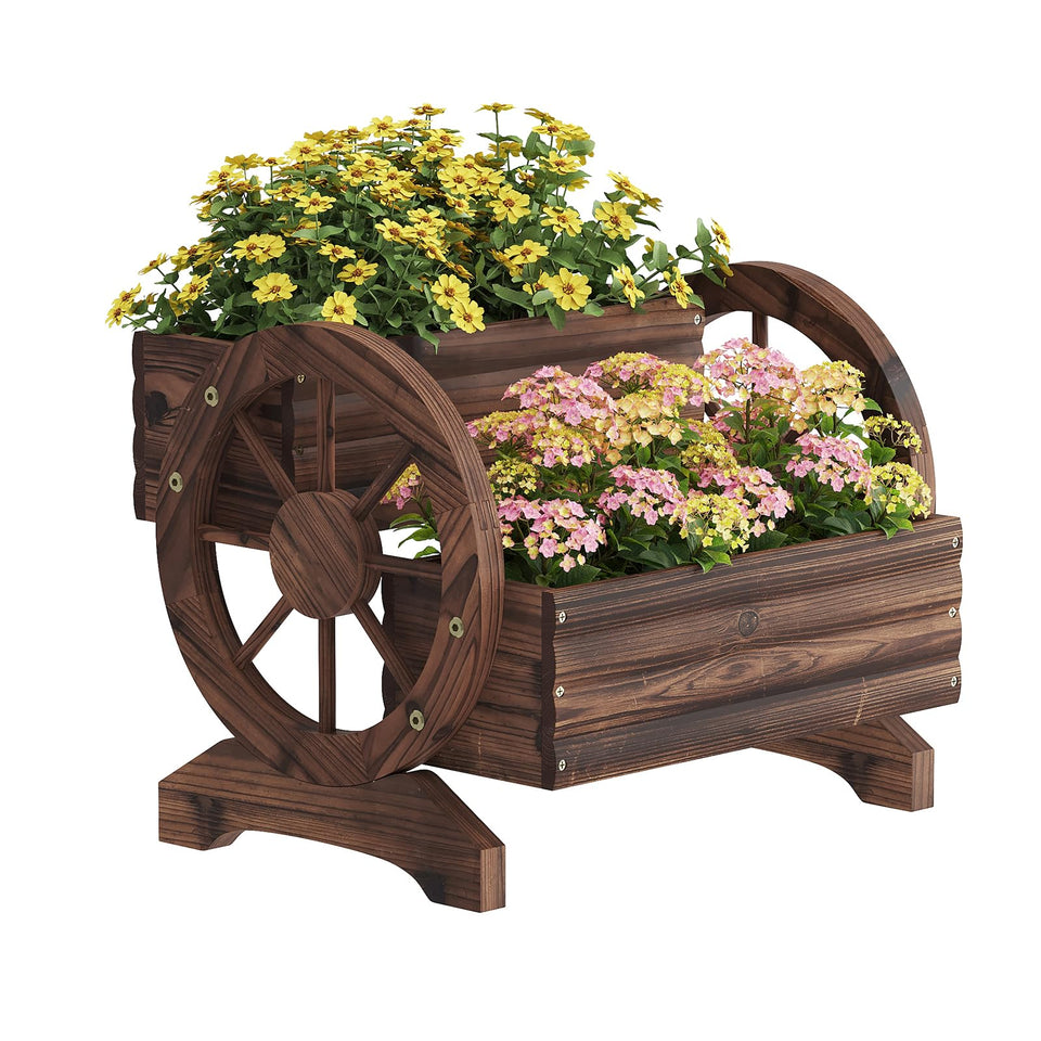 Wieghda wagon planter front view with elevated display for easy gardening