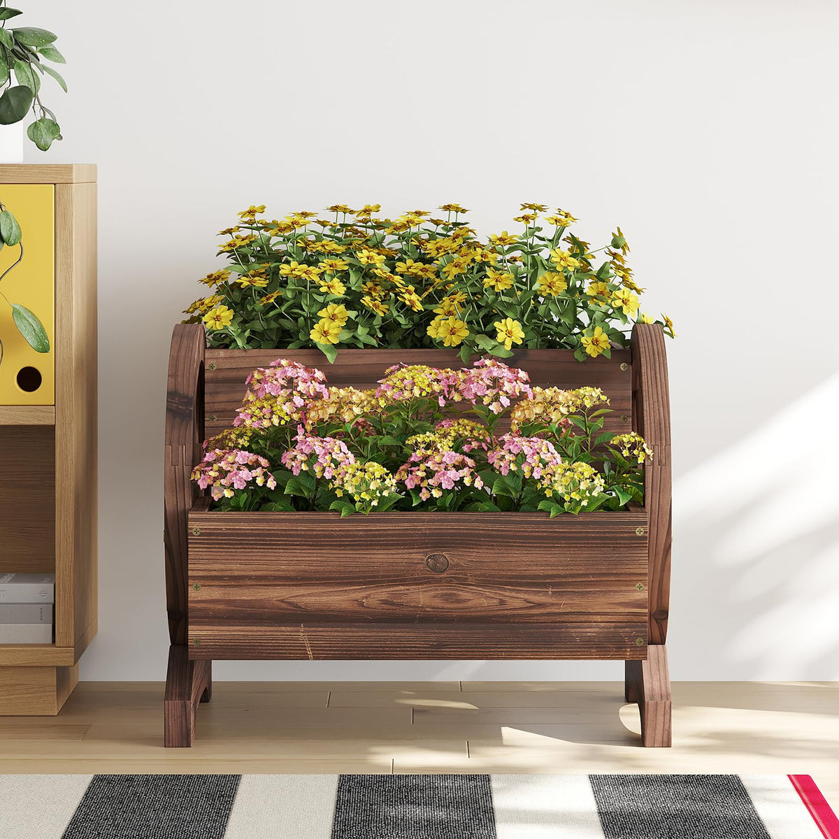 Wieghda wagon planter with herbs on display showing versatile outdoor use