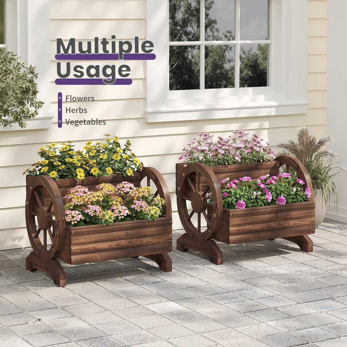 Wieghda wagon planter raised design keeps plants at working height for comfortable tending