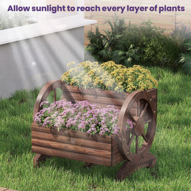 Wieghda wagon planter close-up of wood texture and carbonized finish