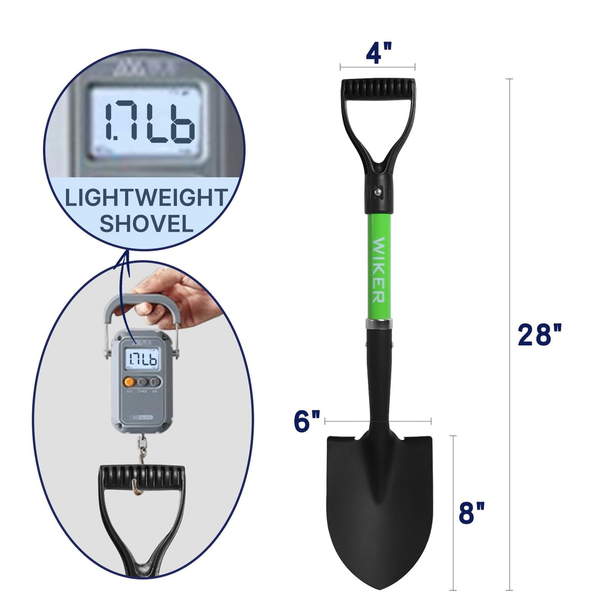 WIKER Green fiberglass handle, lightweight and strong.