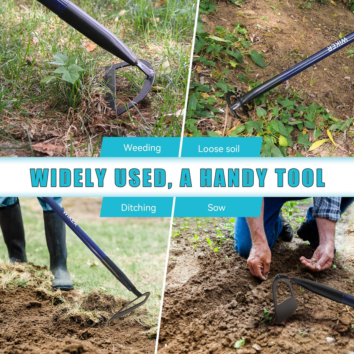 WIKER 57-inch handle enables upright work and reduced back strain