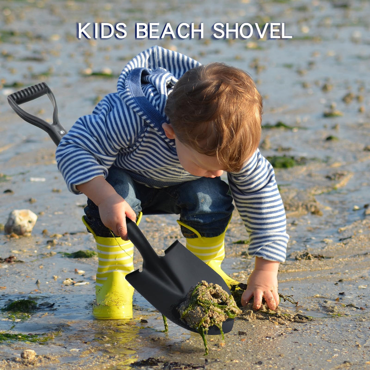 WIKER Kids Shovel with fiberglass handle for lightweight, durable digging.