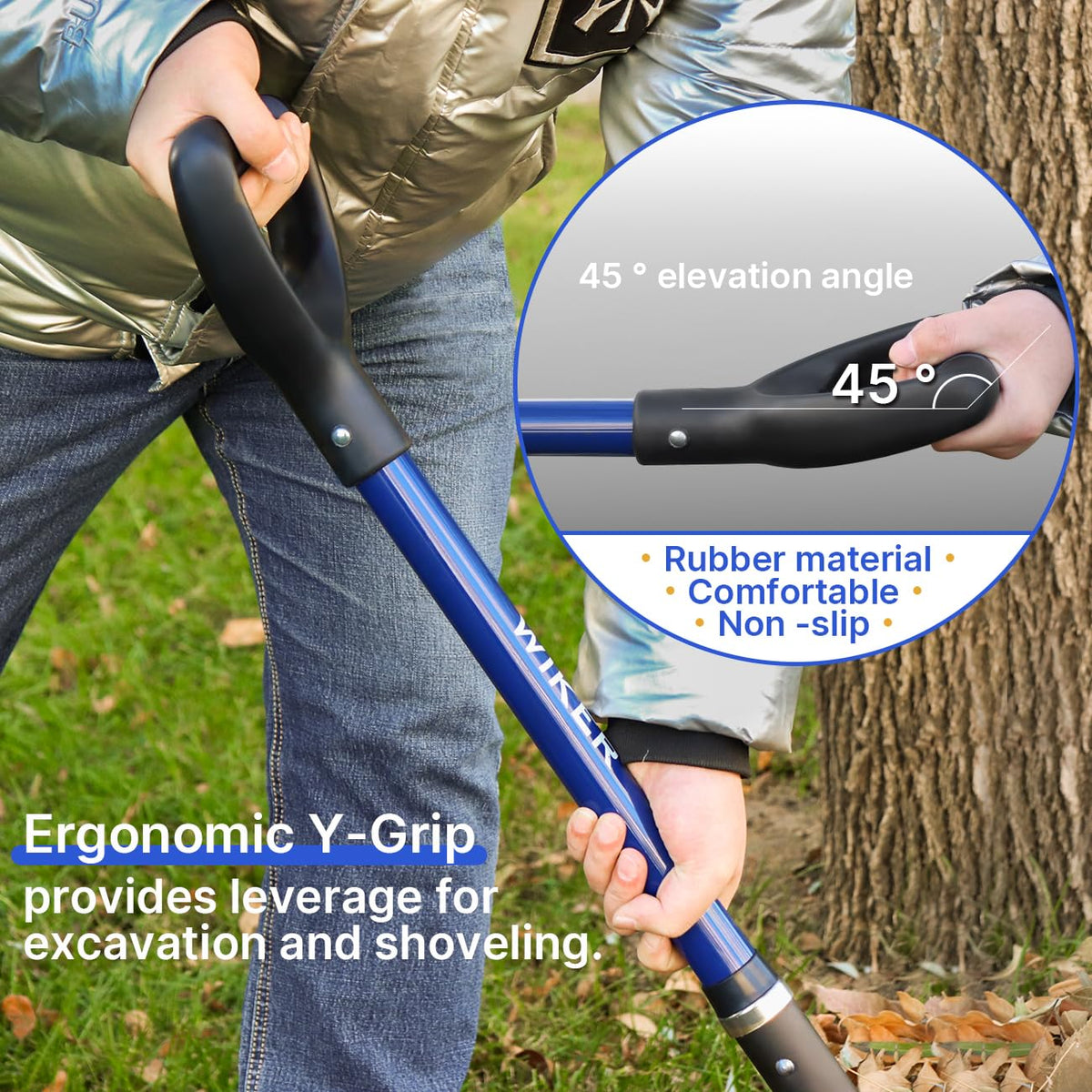 WIKER pitchfork with ergonomic 45-degree Y-Grip supports comfortable prolonged use