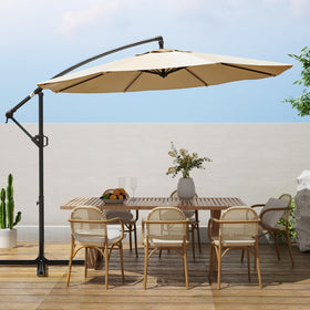 wikiwiki 10ft offset umbrella beige canopy provides comfortable outdoor shade.