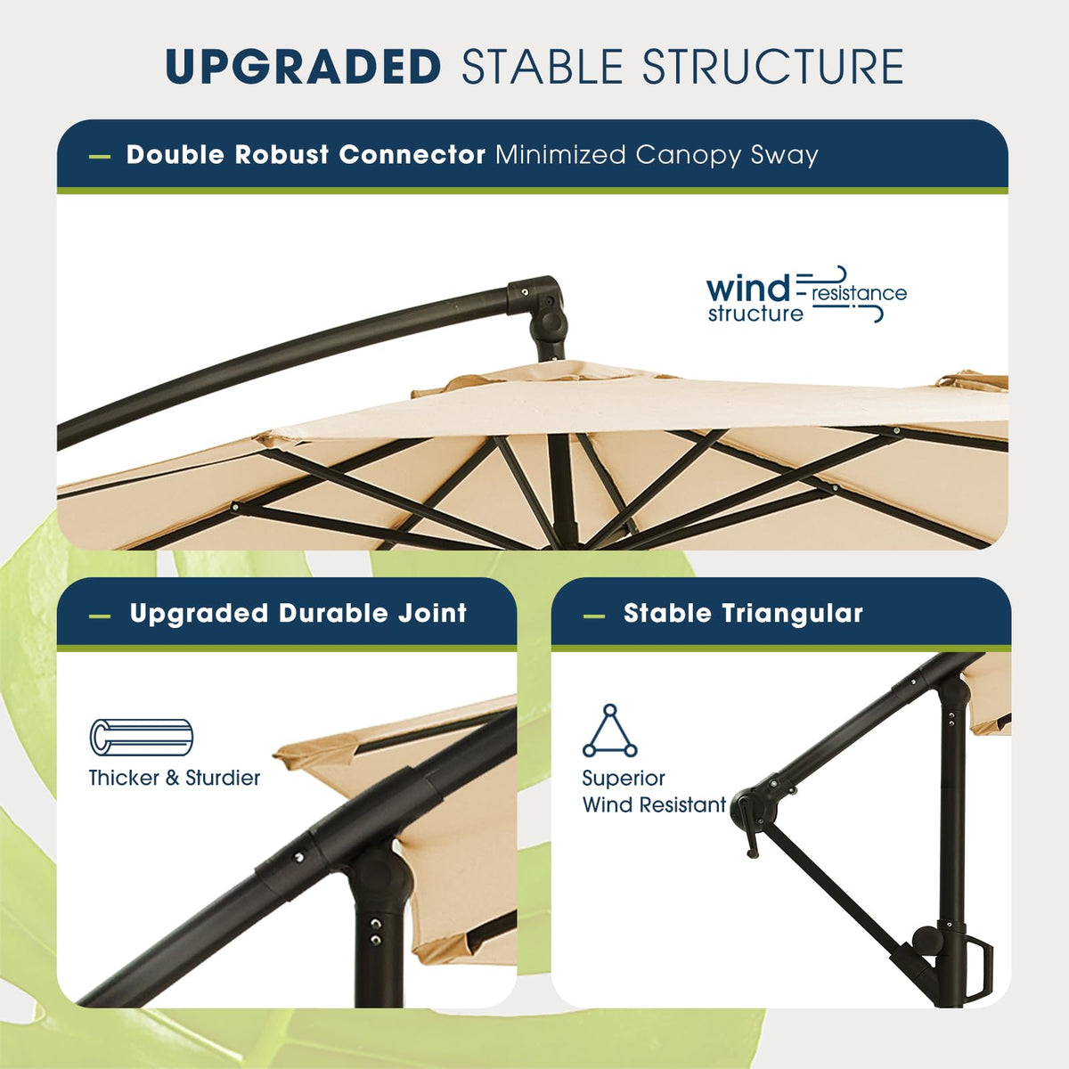 wikiwiki 10ft offset umbrella anti-oxidant coated iron frame resists rust.