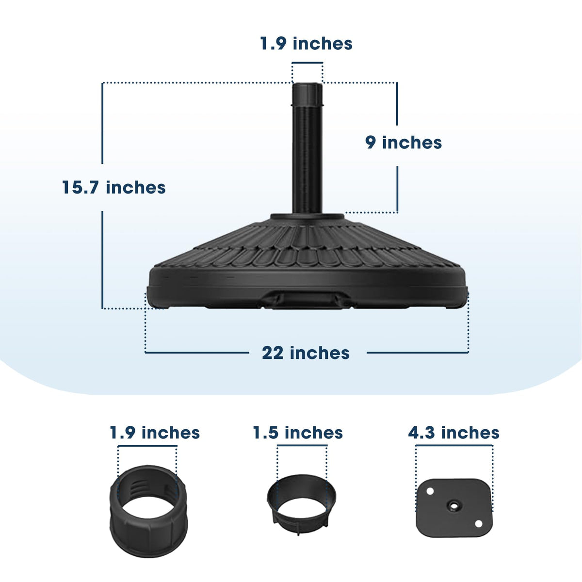 wikiwiki adjustable-weight base adapts to sand and water for tailored stability.