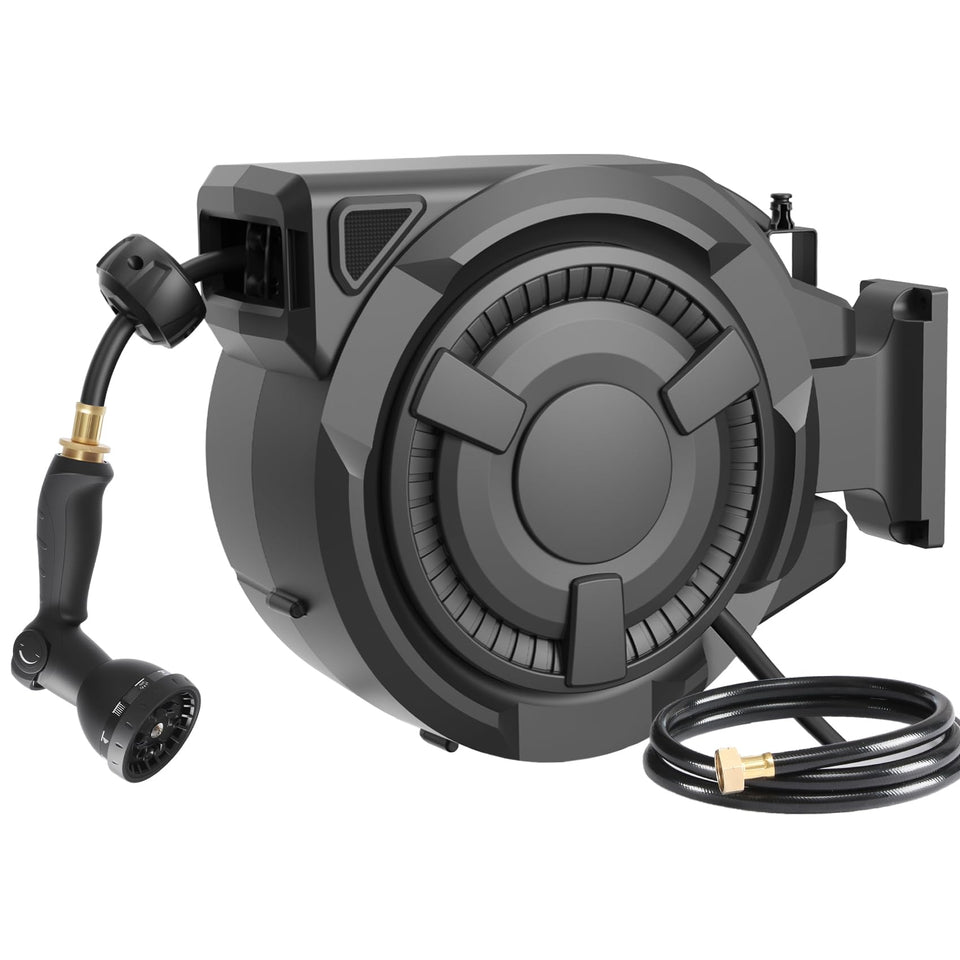 wikiwiki retractable hose reel 100ft black keeps hoses neat and tangle-free