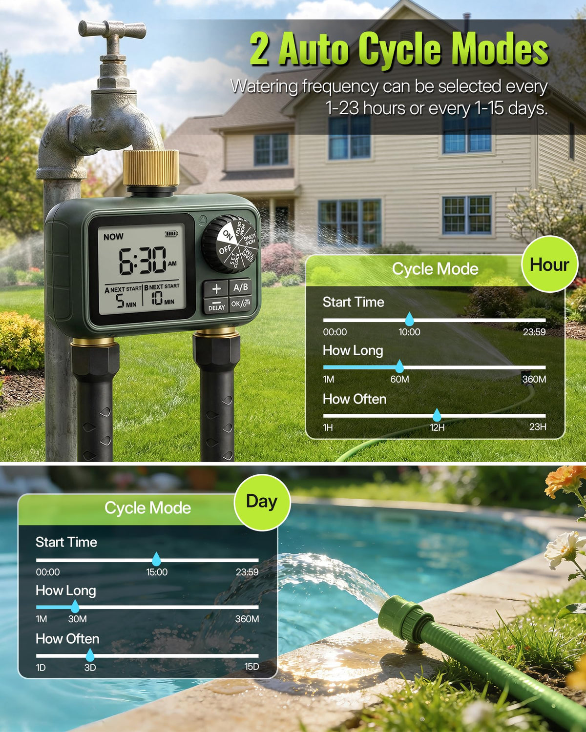 WILAWELS timer offers auto, manual, and rain delay modes for flexible scheduling.