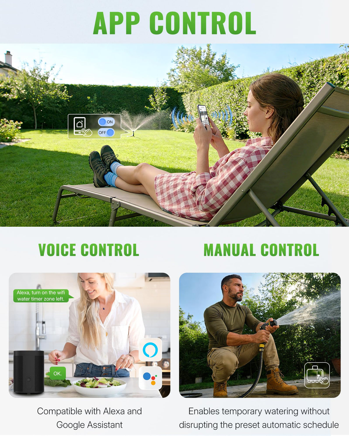 WILAWELS indoor control panel and buttons for quick on-demand watering.