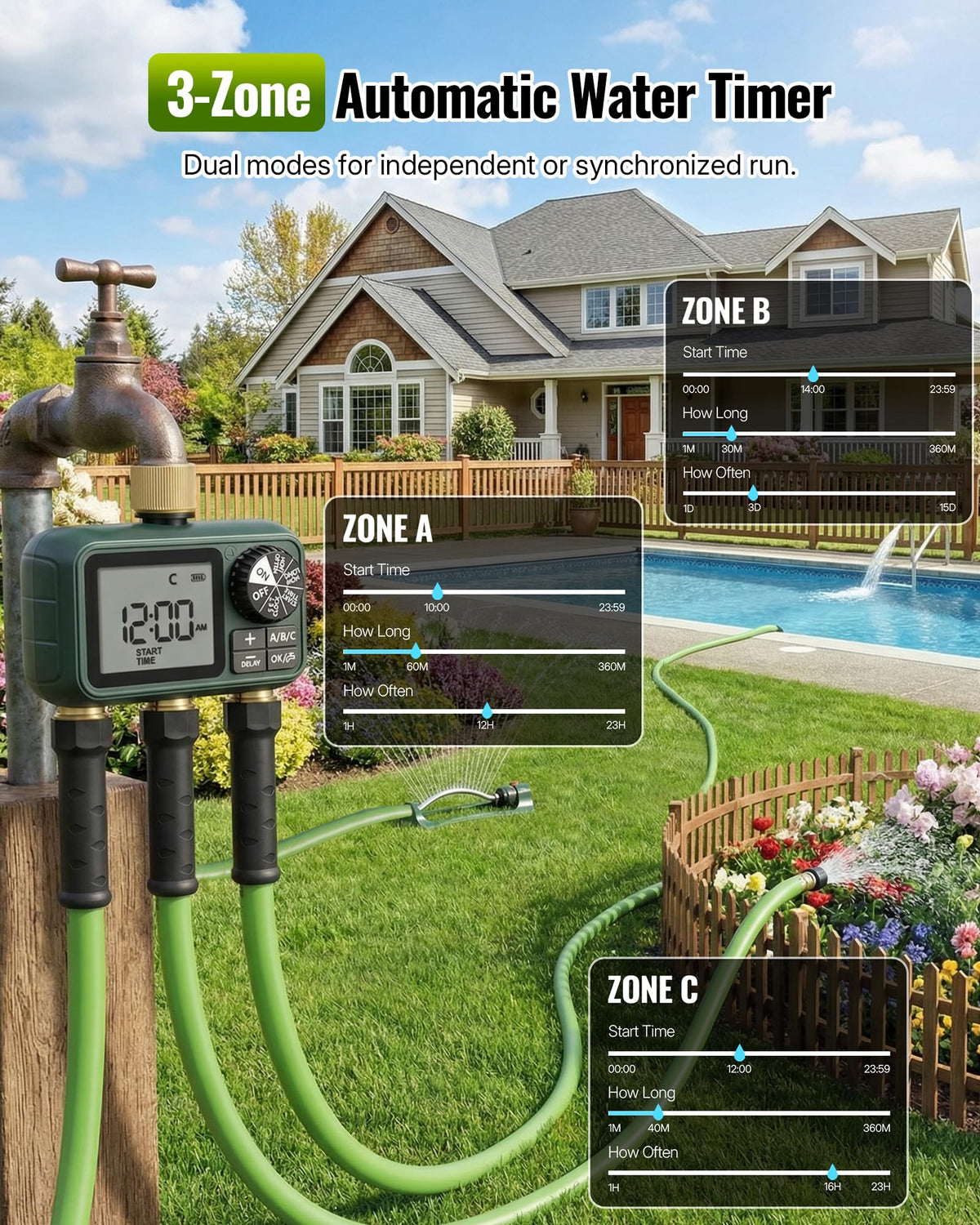 WILAWELS three-zone watering setup empowers separate plant beds with scheduled irrigation.