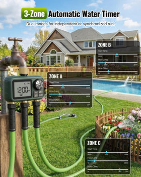 WILAWELS three-zone watering setup empowers separate plant beds with scheduled irrigation.