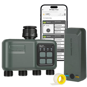WILAWELS WiFi water timer front view showcasing four independent zones for tailored irrigation.