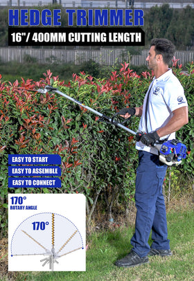 Wild Badger Power 26cc weed wacker attachments change for quick tool swaps.