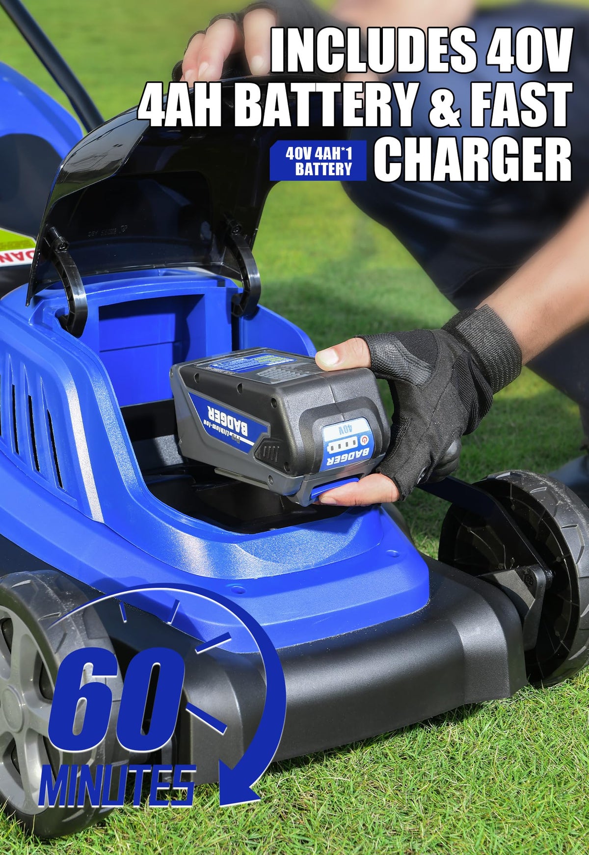 Wild Badger Power 40V 18in mower with battery and charger for quick swaps