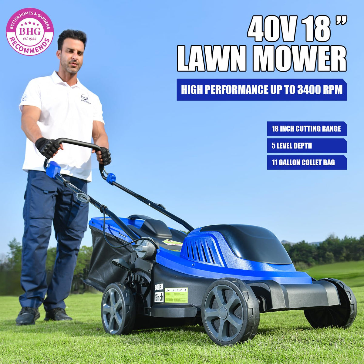 Wild Badger Power 40V 18in mower side view highlighting lightweight push design
