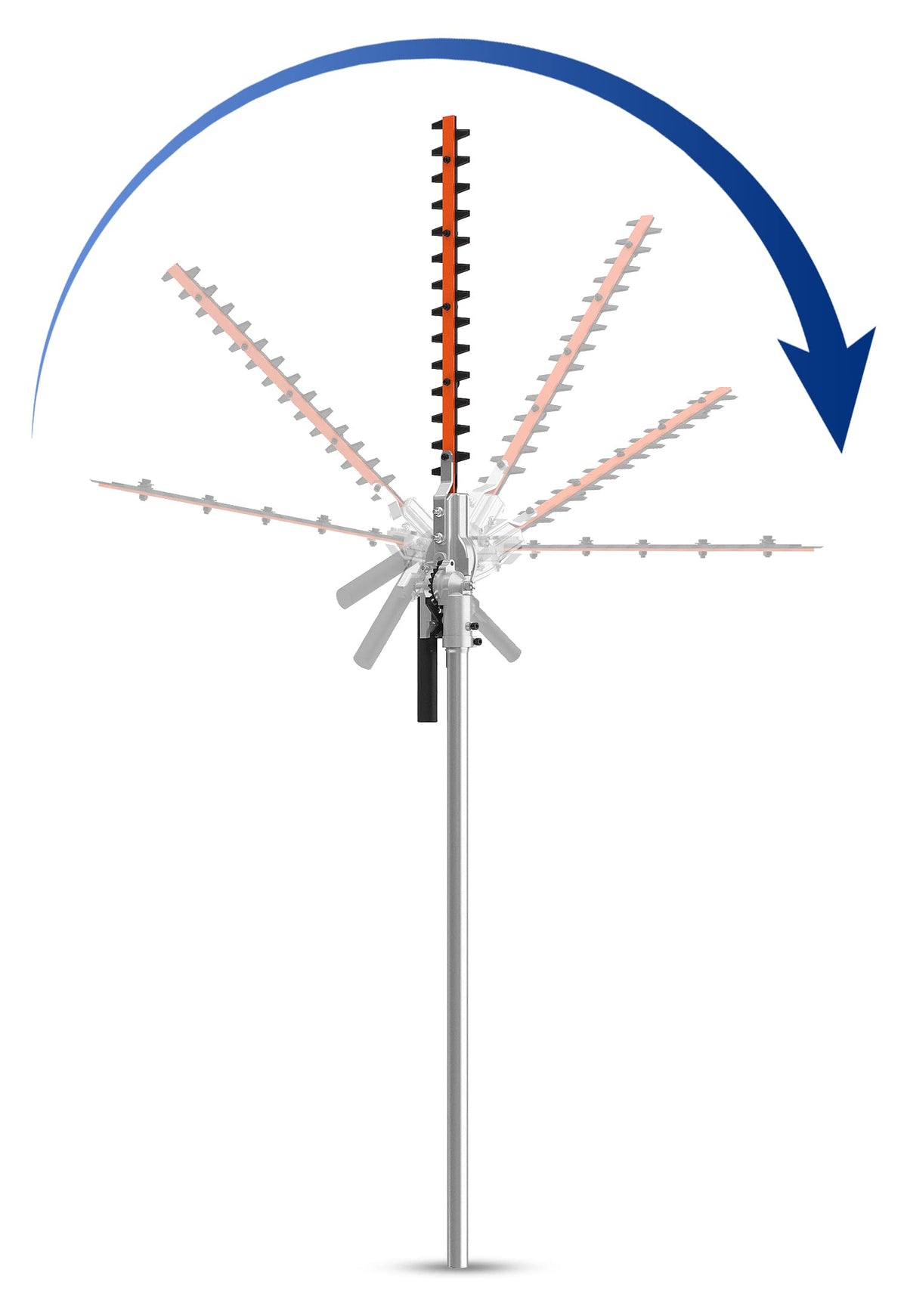 Wild Badger Power Sunseeker 16-inch hedge trimmer attachment enables versatile hedge trimming.