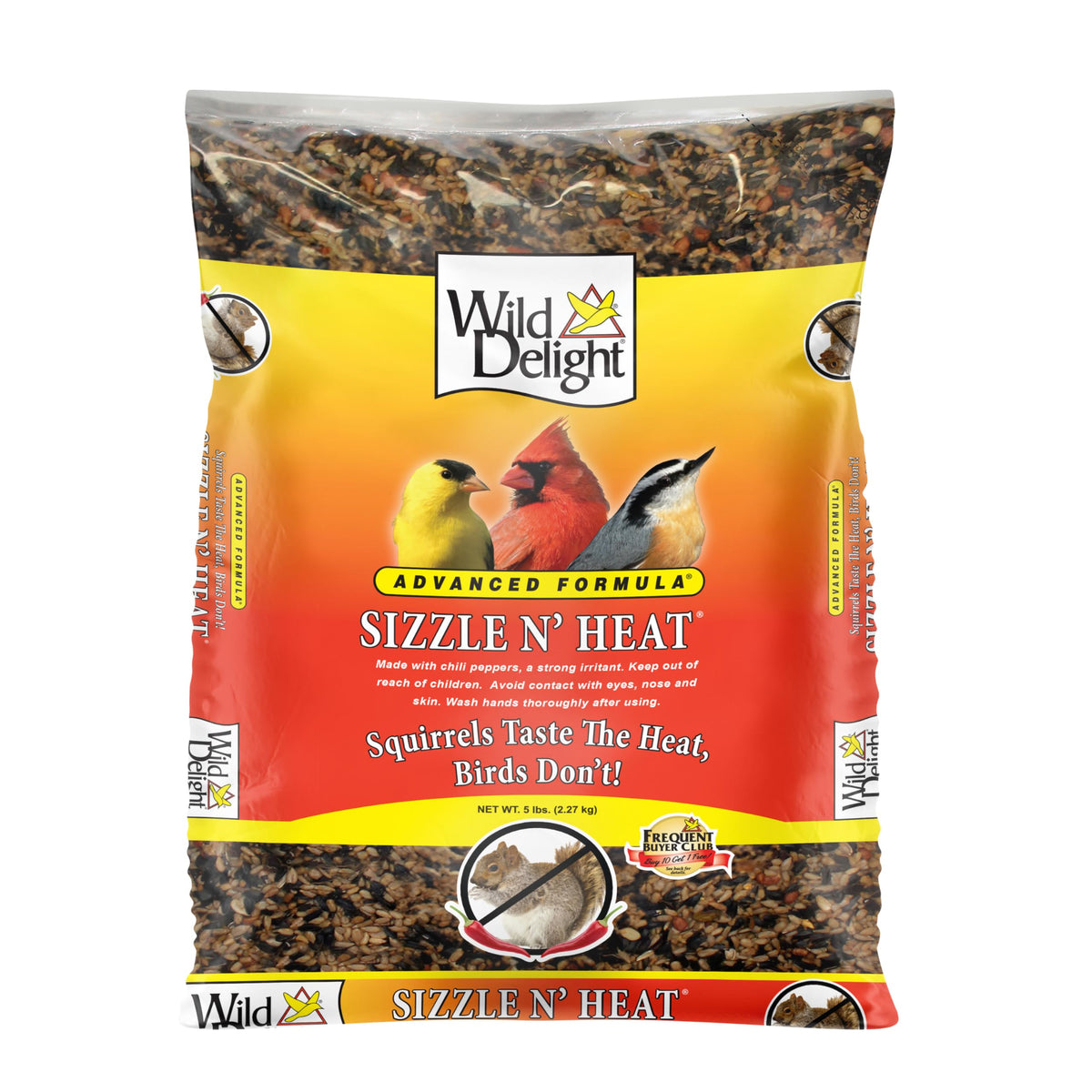 Wild Delight Sizzle N' Heat close-up highlights kernels and nuts popular with birds.