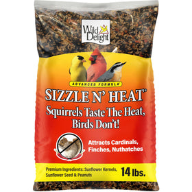 Wild Delight Sizzle N' Heat bag displays the spicy seed blend for backyard feeding