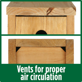 Wild Wings Cedar Box Wren House natural cedar texture complements any garden