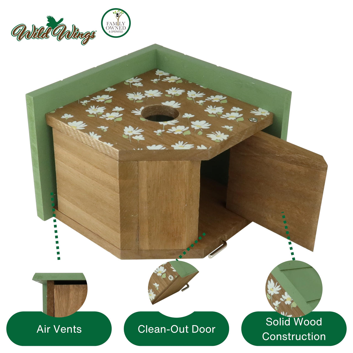 Wild Wings Springwood Daisy Wren House with 1 1/8 inch opening detail.