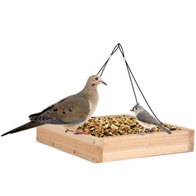 Wild Wings WWCF23 cedar hanging tray feeder outdoors for year-round backyard bird watching.