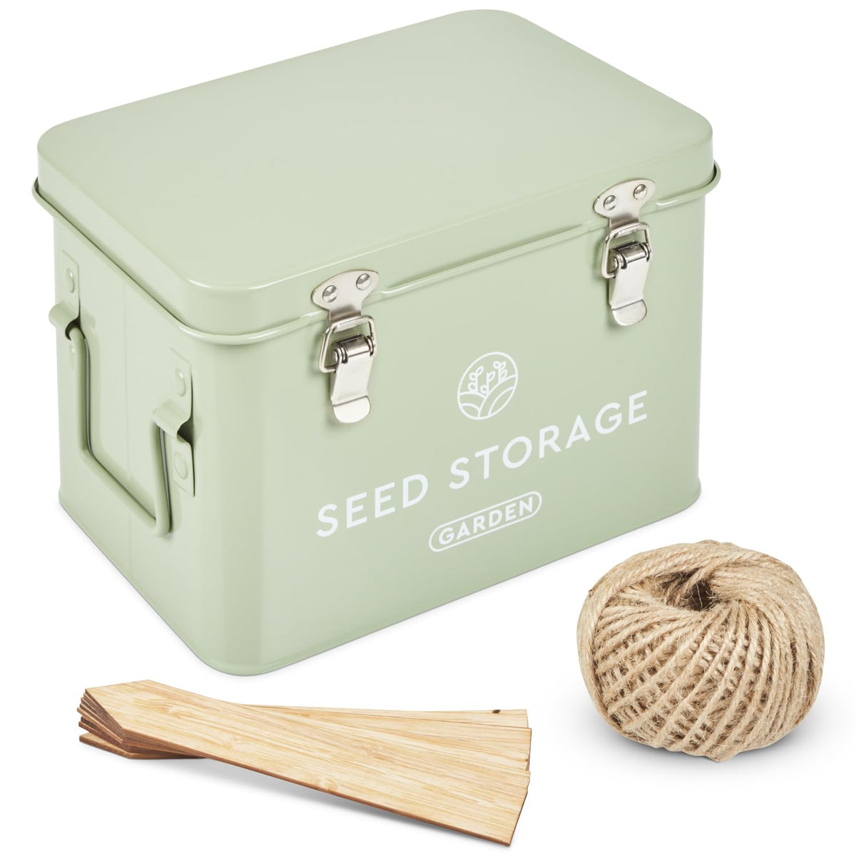 WILDGOOSE seed storage box front view showing organized packets for quick sowing