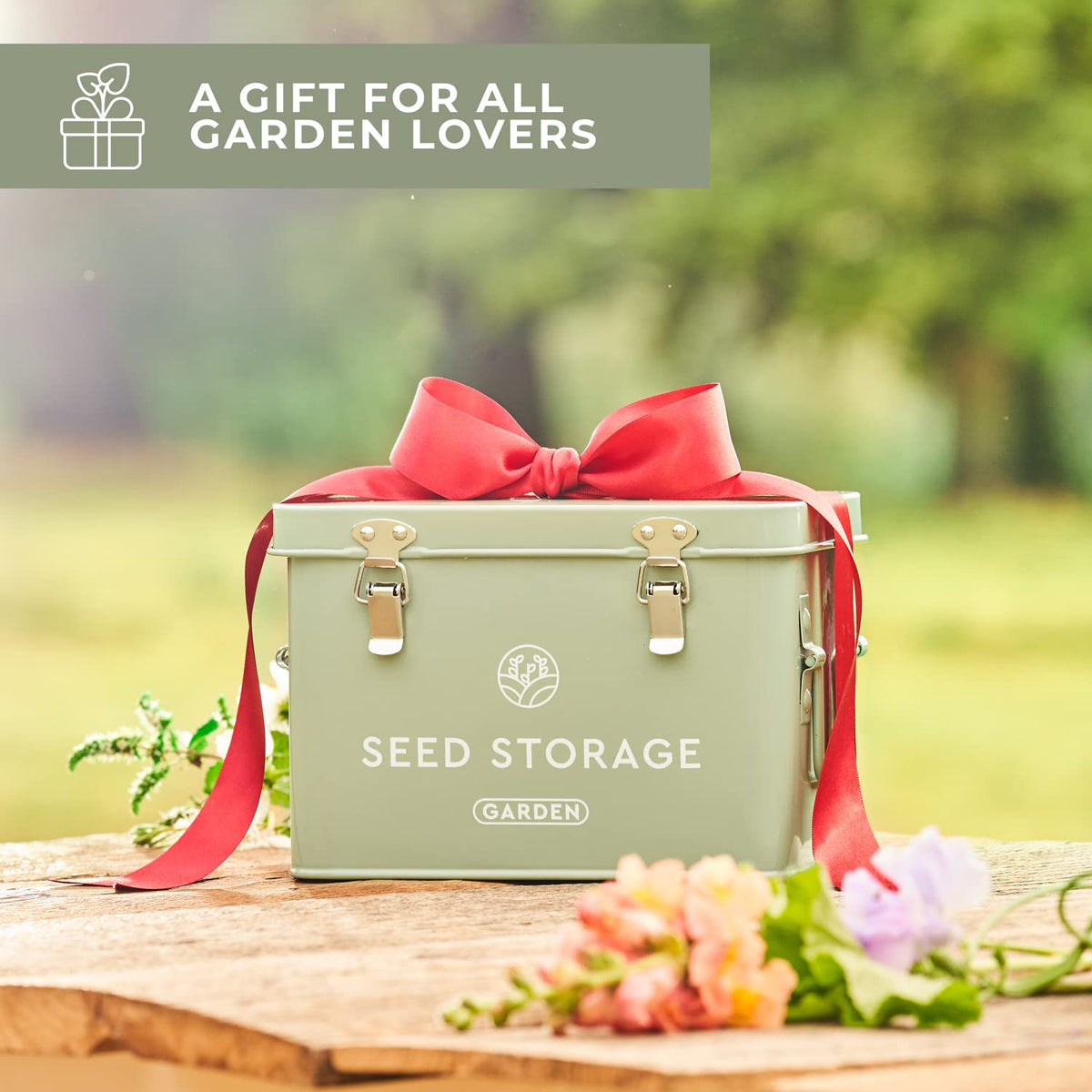 WILDGOOSE seed storage box sealed lid and clasps protecting seeds from moisture
