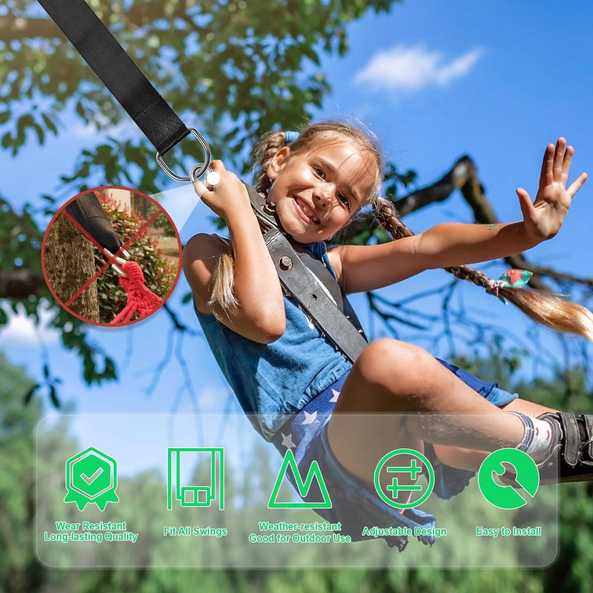 WILDJUE compatibility with hammock, disc, and tire swings