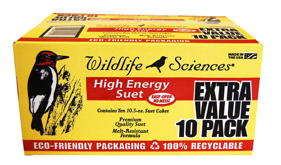 Wildlife Sciences High Energy Suet Cake 10 Pack front view, energy for backyard birds