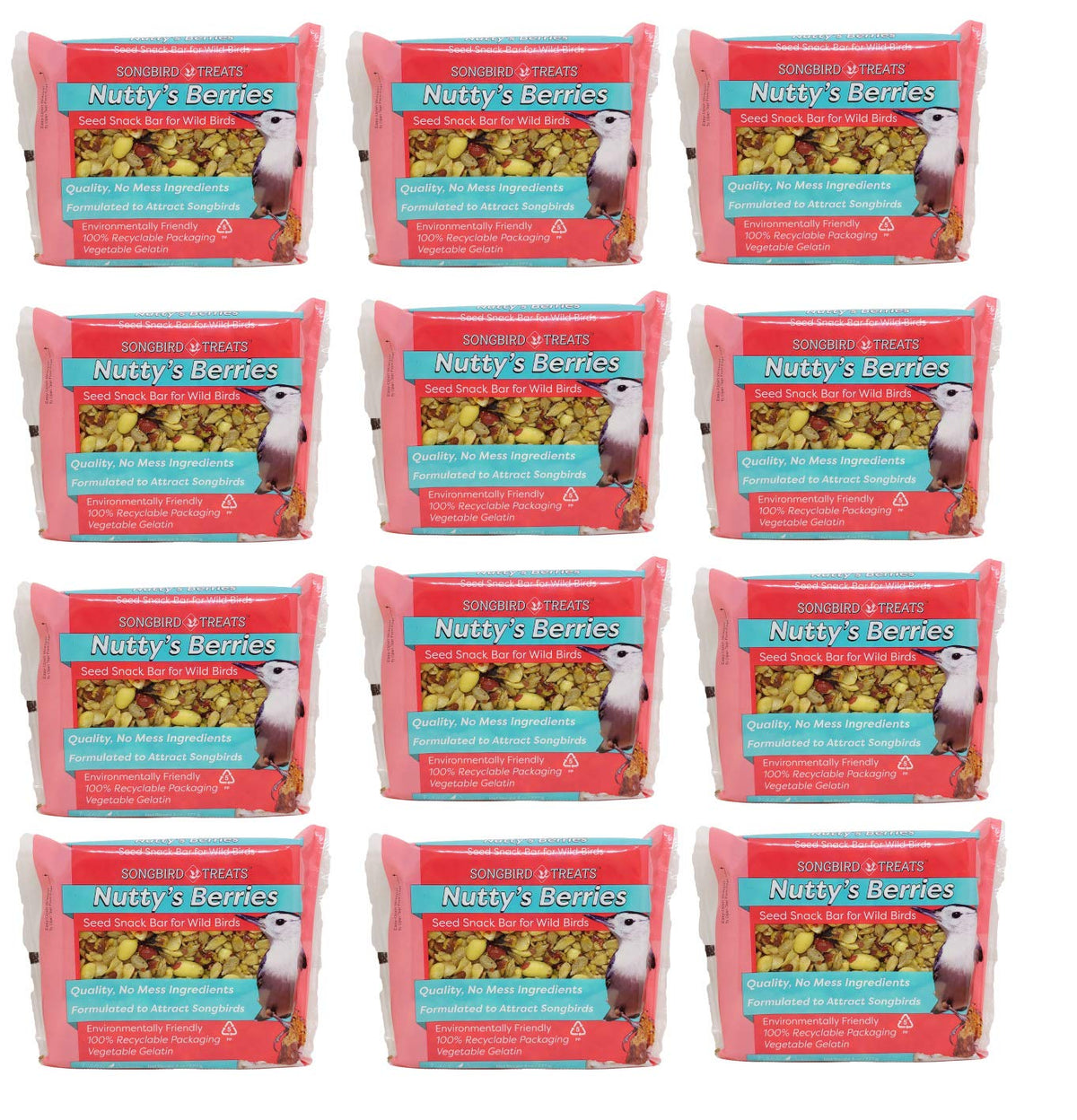 Wildlife Sciences Songbird Seed Bars 12-pack at feeder, inviting songbirds.