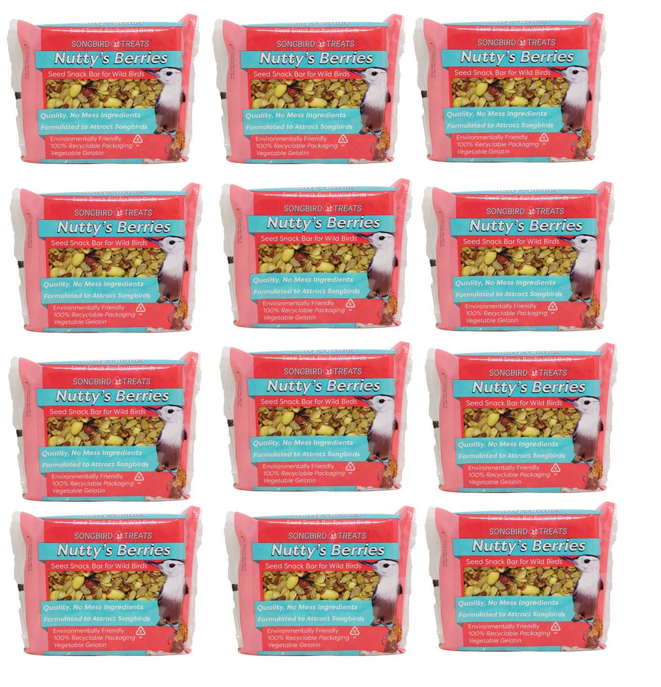 Wildlife Sciences Songbird Seed Bars 12-pack at feeder, inviting songbirds.